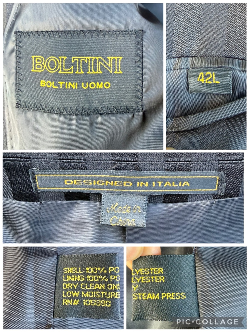 Boltini Uomo Three-Piece Pinstripe Suit in Dark black Vest Blazer Trousers 42 L - Picture 6 of 16